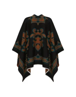 PonchoHerald Black in Wool Silk