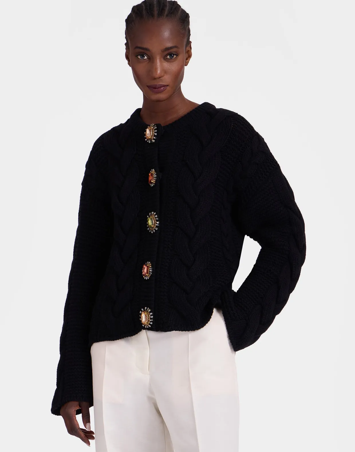 Portrait CardiganSolid Black in Chunky Wool