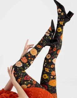 Printed TightsBotticelli Black in Stretch Nylon