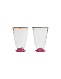 Quilted Glasses Set Of 2Fuchsia in Murano Glass