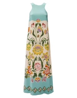 Racer DressFolk Flowers Azzurro Placée in Viscose Jersey
