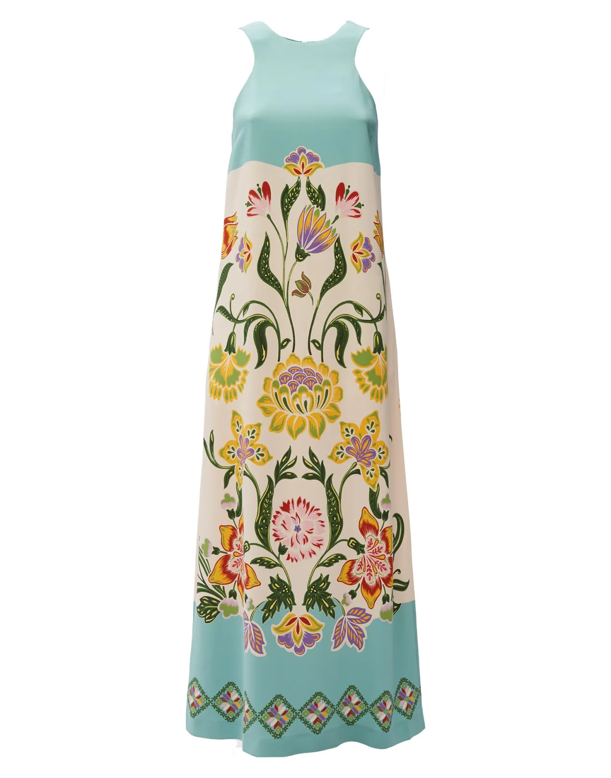 Racer DressFolk Flowers Azzurro Placée in Viscose Jersey