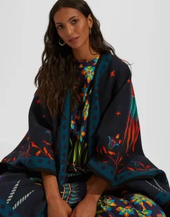 Reversible PonchoIsis Nero Plac&eacute;e in Baize Wool