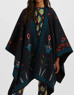 Reversible PonchoIsis Nero Plac&eacute;e in Baize Wool
