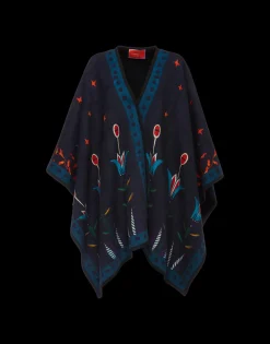 Reversible PonchoIsis Nero Plac&eacute;e in Baize Wool