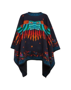 Reversible PonchoIsis Nero Plac&eacute;e in Baize Wool
