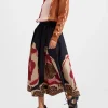 Sardegna SkirtPoppies Fuxia Plac&eacute;e in Popeline Cotton
