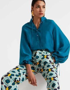 Shirt And SassySolid Blue Petrol in Washed Silk