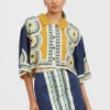Short ShirtMudejar Plac&eacute;e Blue in Silk Twill