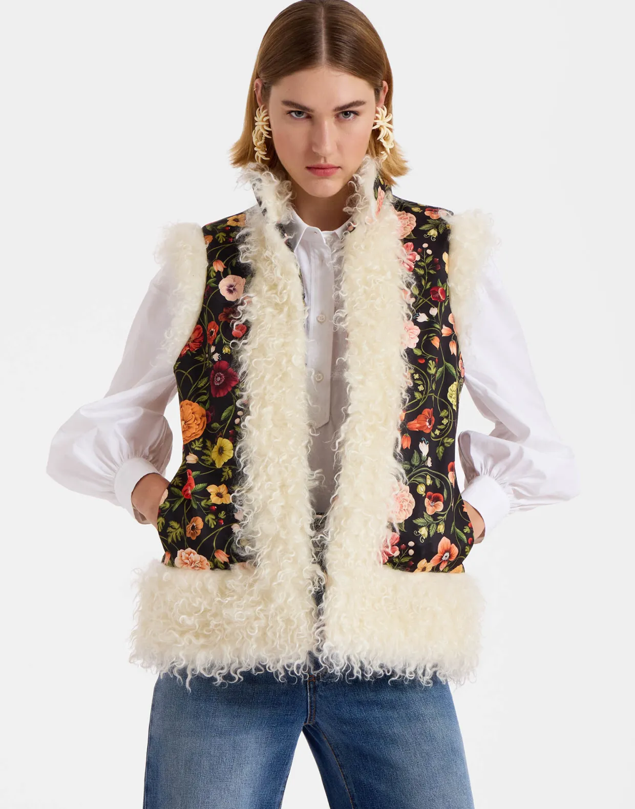 Sleeveless Folk JacketBotticelli Black in Compact Jersey