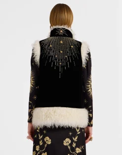 Sleeveless Folk JacketSolid Black in Cotton Velvet Embroidered