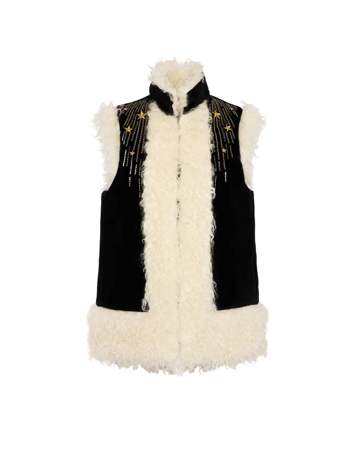 Sleeveless Folk JacketSolid Black in Cotton Velvet Embroidered