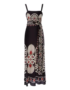 Slip-Around DressMedallion Plac&eacute;e Black in Crepe De Chine