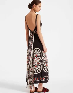 Slip-Around DressMedallion Plac&eacute;e Black in Crepe De Chine