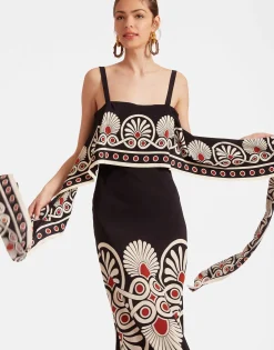 Slip-Around DressMedallion Plac&eacute;e Black in Crepe De Chine