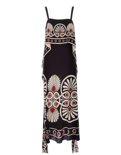 Slip-Around DressMedallion Plac&eacute;e Black in Crepe De Chine