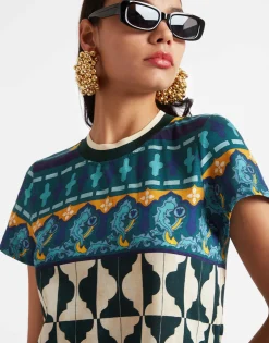 Sporty Swing DressCasareale Barr&eacute; Plac&egrave;e Emerald in Cotton Jersey