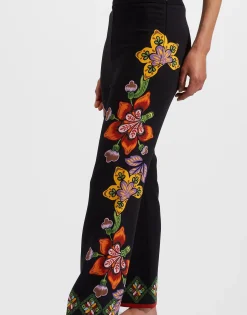Stretch PantsFolk Flowers Nero Plac&eacute;e in Viscose Jersey