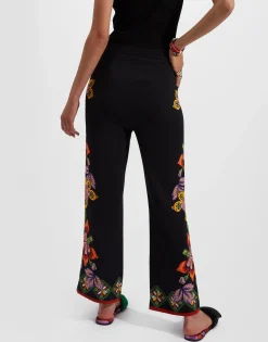 Stretch PantsFolk Flowers Nero Plac&eacute;e in Viscose Jersey