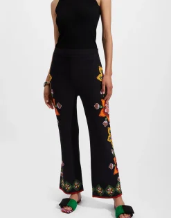 Stretch PantsFolk Flowers Nero Plac&eacute;e in Viscose Jersey