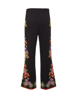 Stretch PantsFolk Flowers Nero Plac&eacute;e in Viscose Jersey