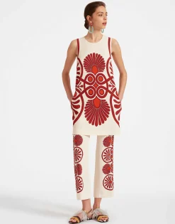 Stretch PantsMedallion Plac&eacute;e Cream in Envers Satin