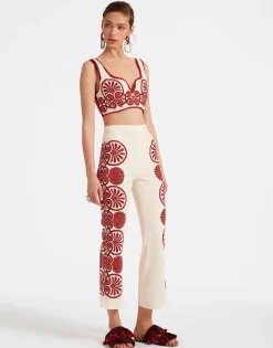 Stretch PantsMedallion Plac&eacute;e Cream in Envers Satin