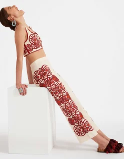 Stretch PantsMedallion Plac&eacute;e Cream in Envers Satin