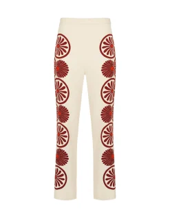 Stretch PantsMedallion Plac&eacute;e Cream in Envers Satin