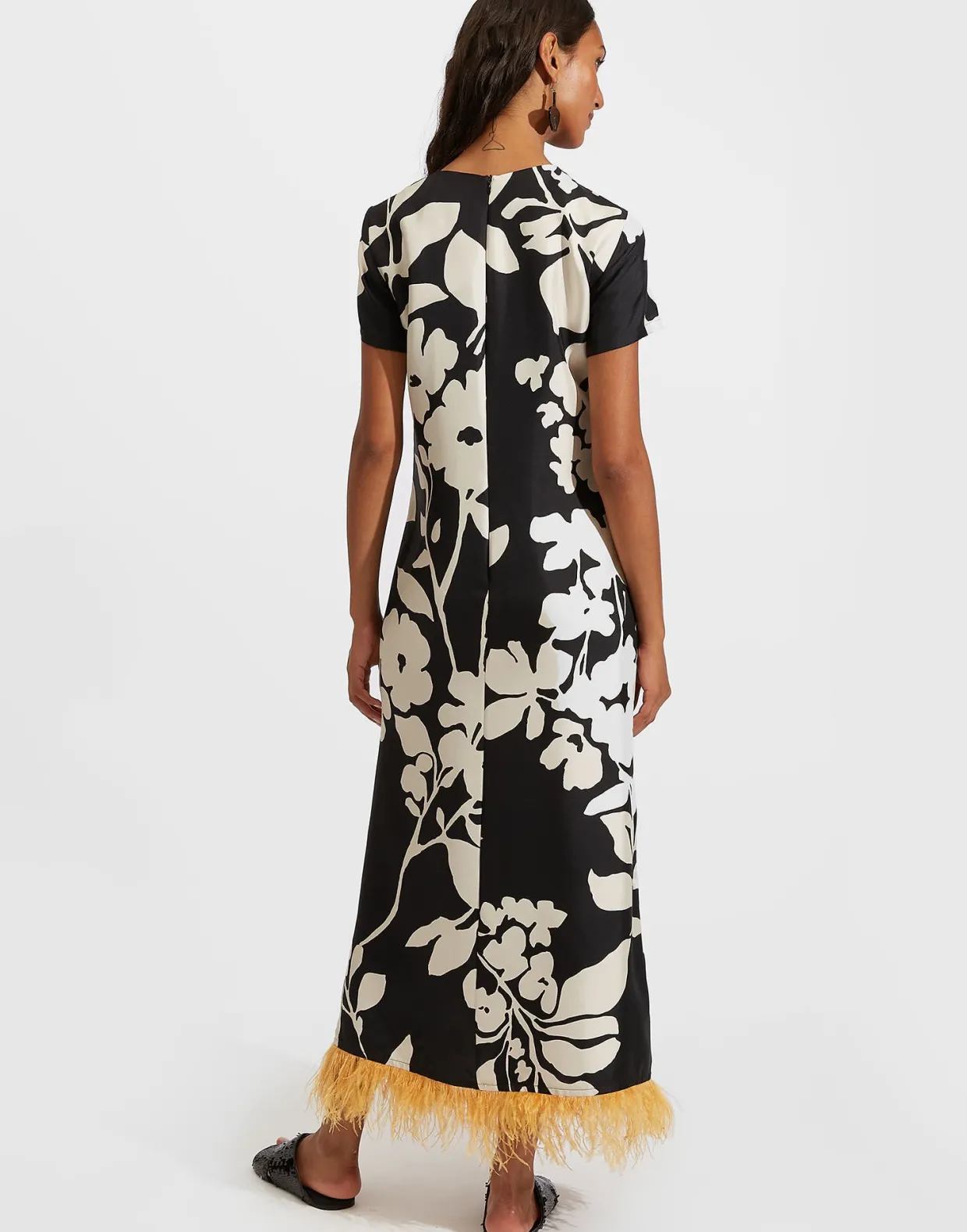 Swing Dress (With Feathers)Winter Jasmine in Twill Silk