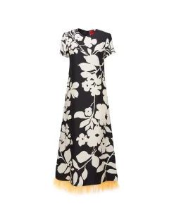 Swing Dress (With Feathers)Winter Jasmine in Twill Silk