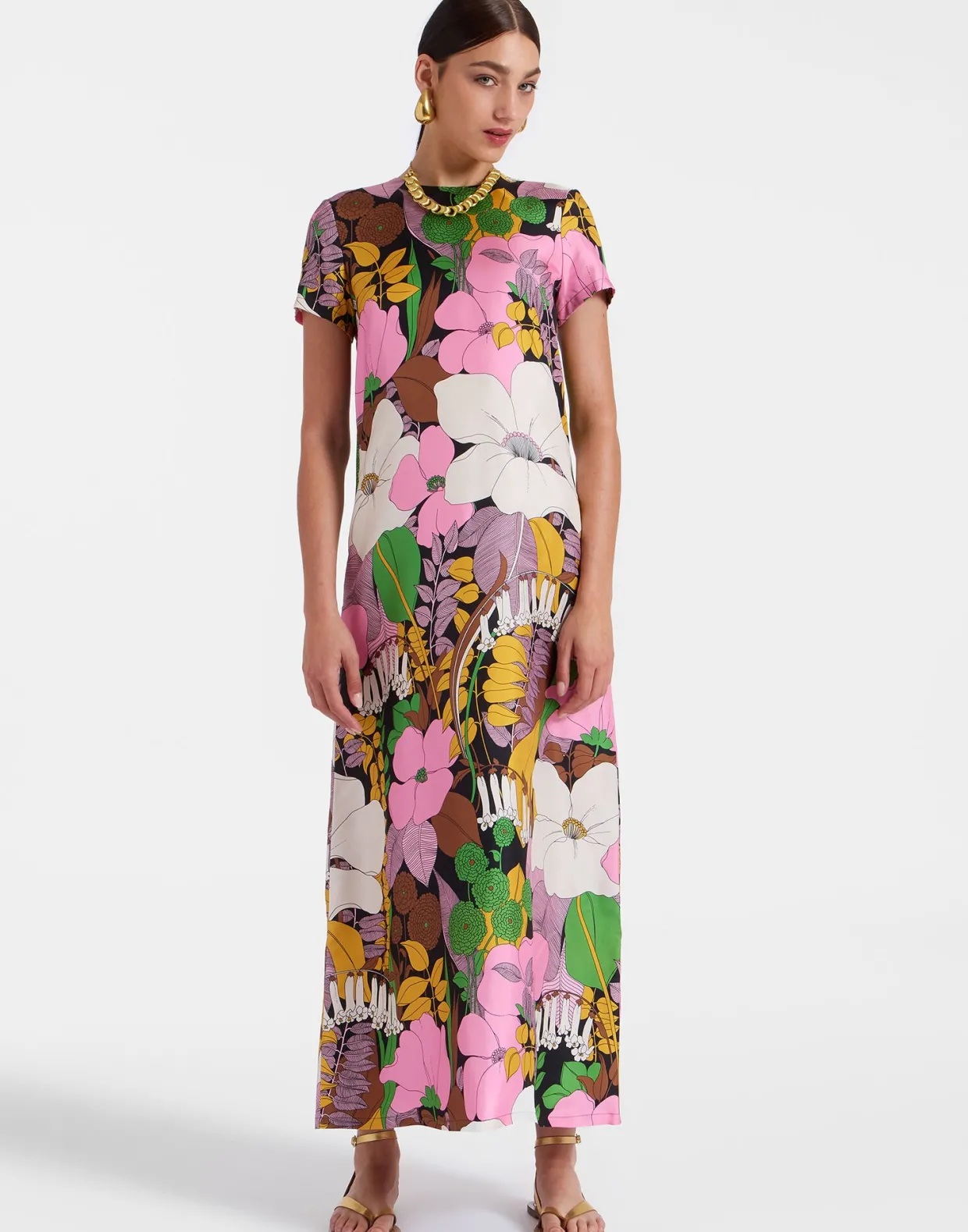 Swing DressBig Flower in Silk Twill