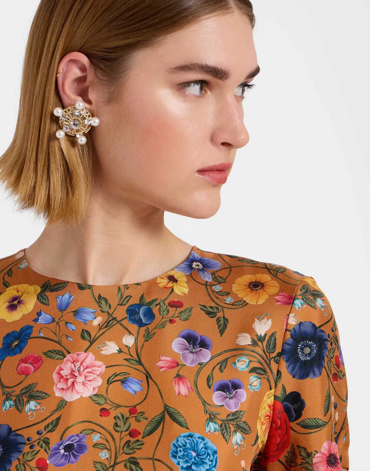 Swing DressBotticelli Rust in Silk Twill With Feathers