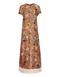 Swing DressBotticelli Rust in Silk Twill With Feathers