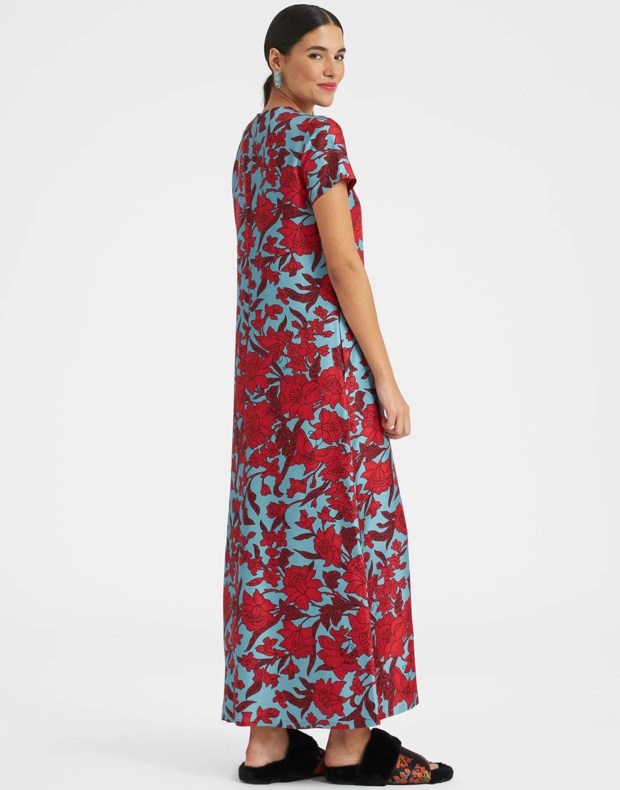 Swing DressLilium Turchese in Silk Twill