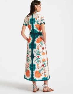 Swing DressMorpheus Plac&eacute;e Orange in Silk Twill