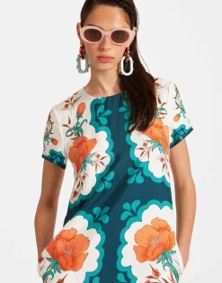 Swing DressMorpheus Plac&eacute;e Orange in Silk Twill