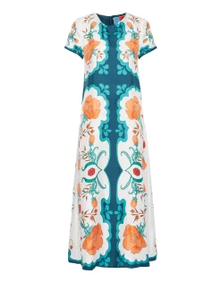 Swing DressMorpheus Plac&eacute;e Orange in Silk Twill