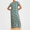 Swing DressPlaza Light Blue in Silk Twill With Feathers