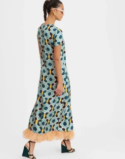 Swing DressPlaza Light Blue in Silk Twill With Feathers