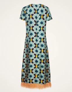 Swing DressPlaza Light Blue in Silk Twill With Feathers