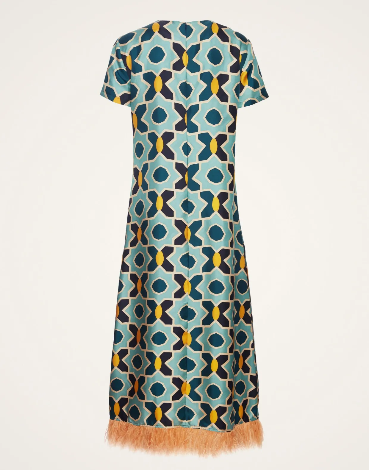 Swing DressPlaza Light Blue in Silk Twill With Feathers