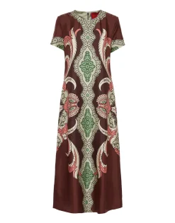 Swing DressPortal Plac&eacute;e Brown in Silk Twill