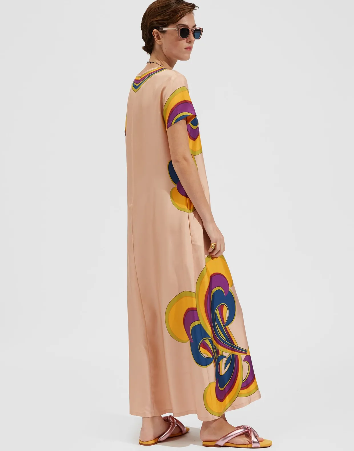 Swing DressRainbow Swirl Rosa Placée in Twill Silk