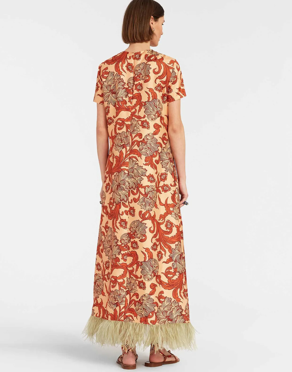 Swing DressReef Pale Pink in Silk Twill With Feathers