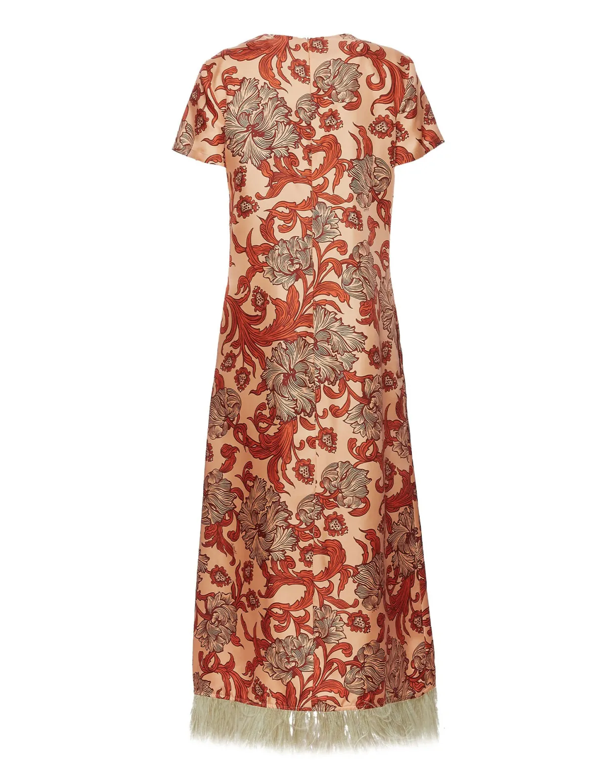 Swing DressReef Pale Pink in Silk Twill With Feathers