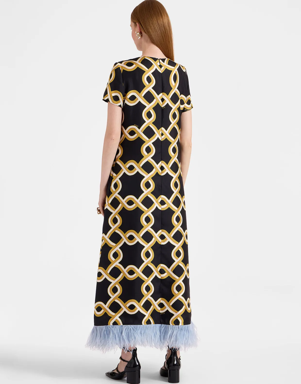 Swing DressTackle Black in Silk Twill With Feathers