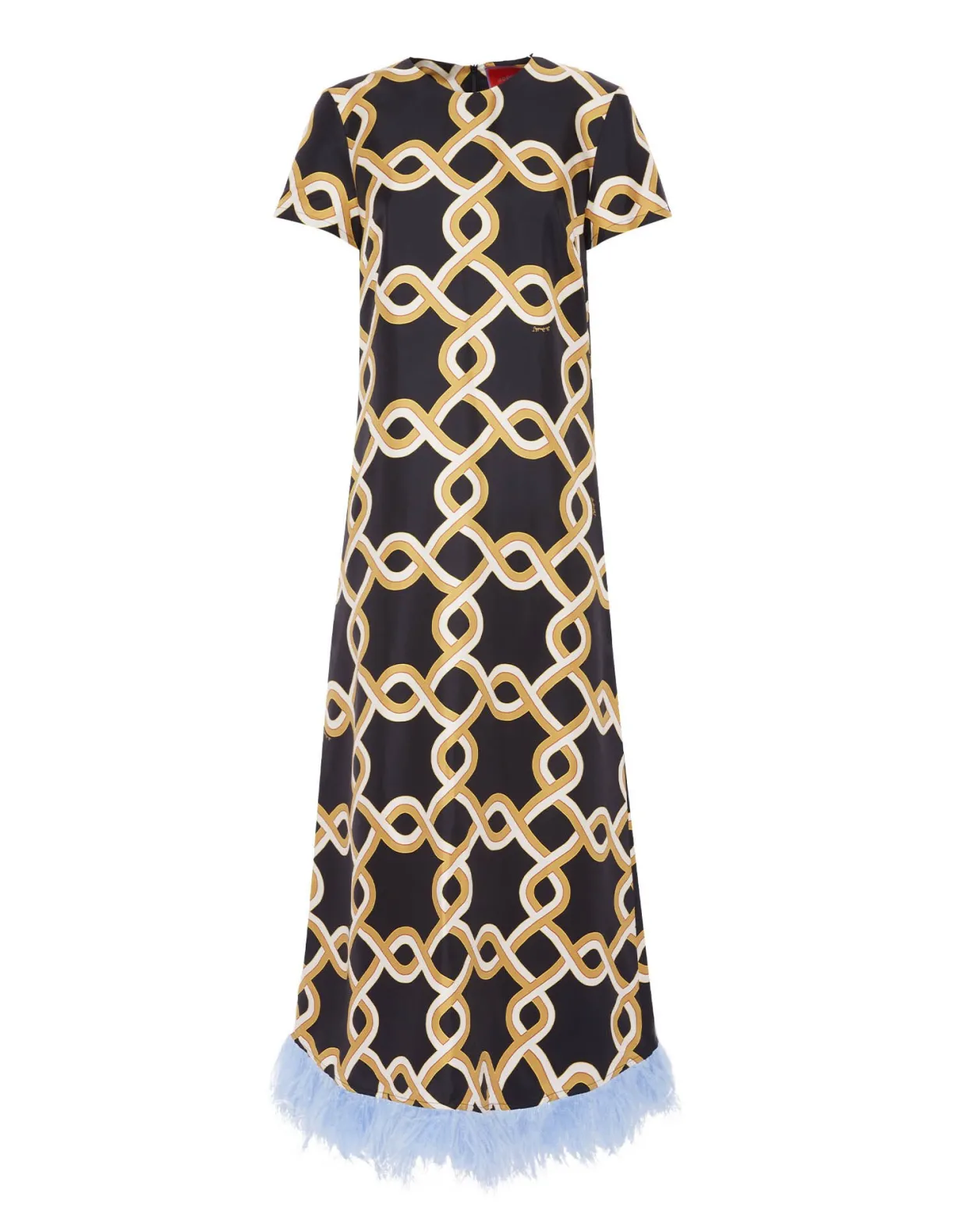 Swing DressTackle Black in Silk Twill With Feathers