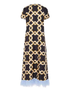 Swing DressTackle Black in Silk Twill With Feathers