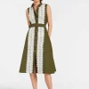 Tootsie DressSolid Camouflage in Crisp Poplin With Lacey Ribbons
